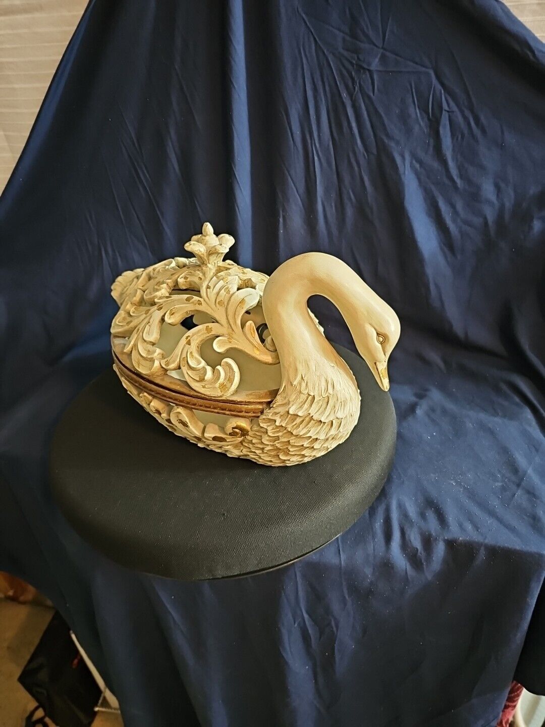 Carved Stoneware Swan With Lid Vase Basket Planter