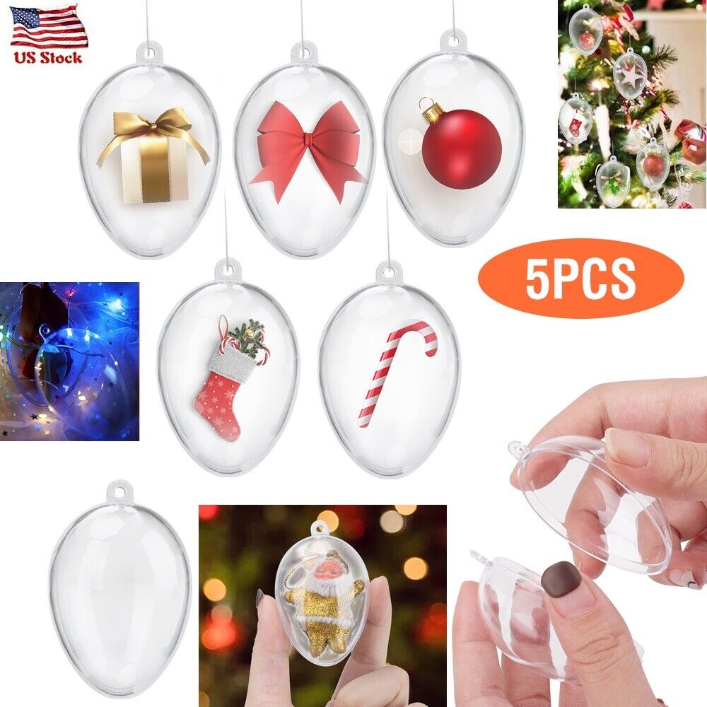 100 Clear Plastic Ball Baubles Sphere Fillable Christmas Ornament Craft Gift Box