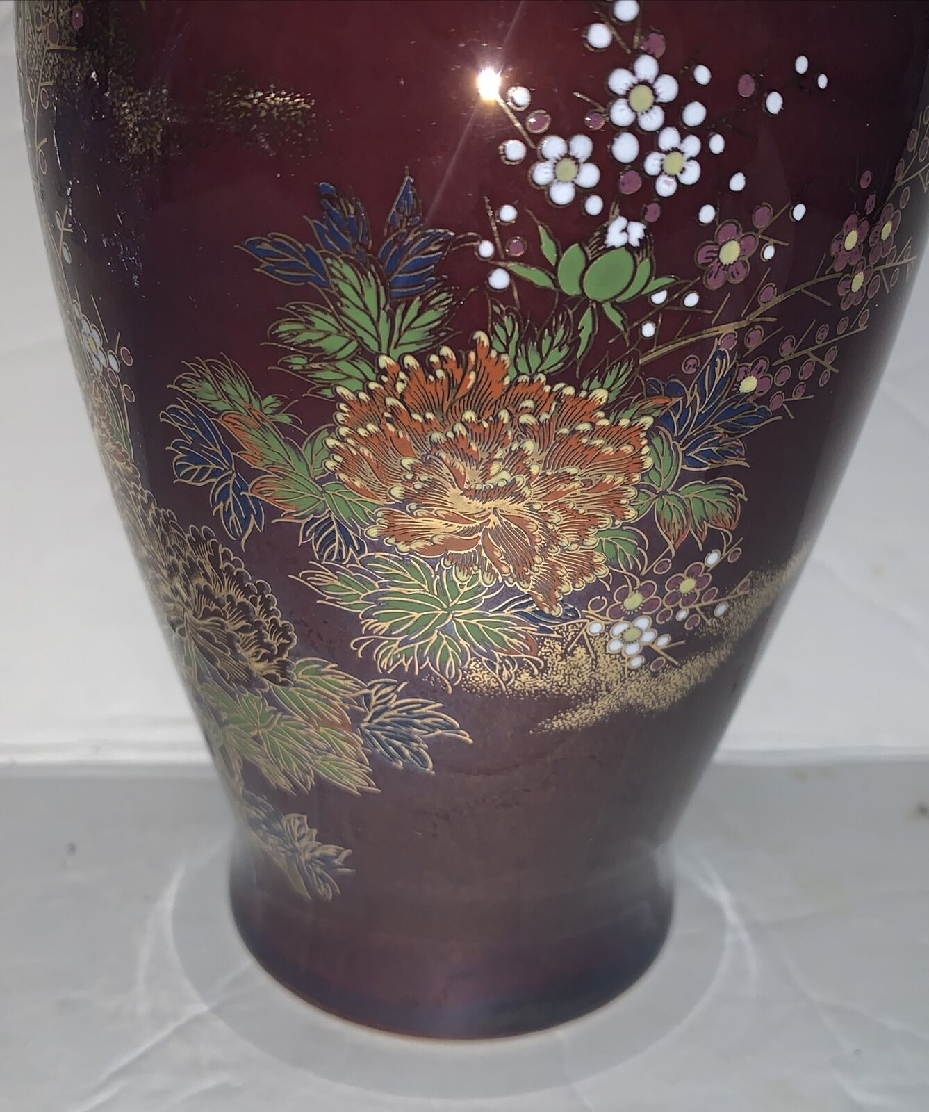 Vintage Asian Brown porcelain Vase Flowers beautiful gold trim Made In Japan