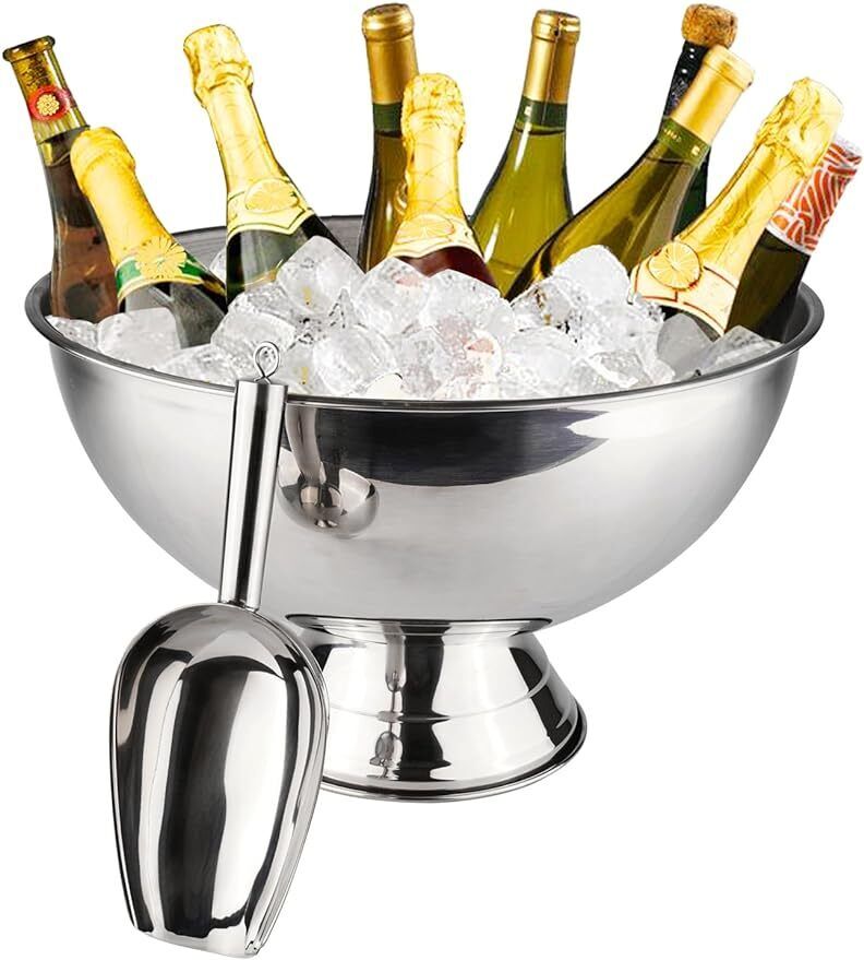 Large Champagne Bowl,12L Champagne Bowl Ice Bucket with Scoop Stainless Steel