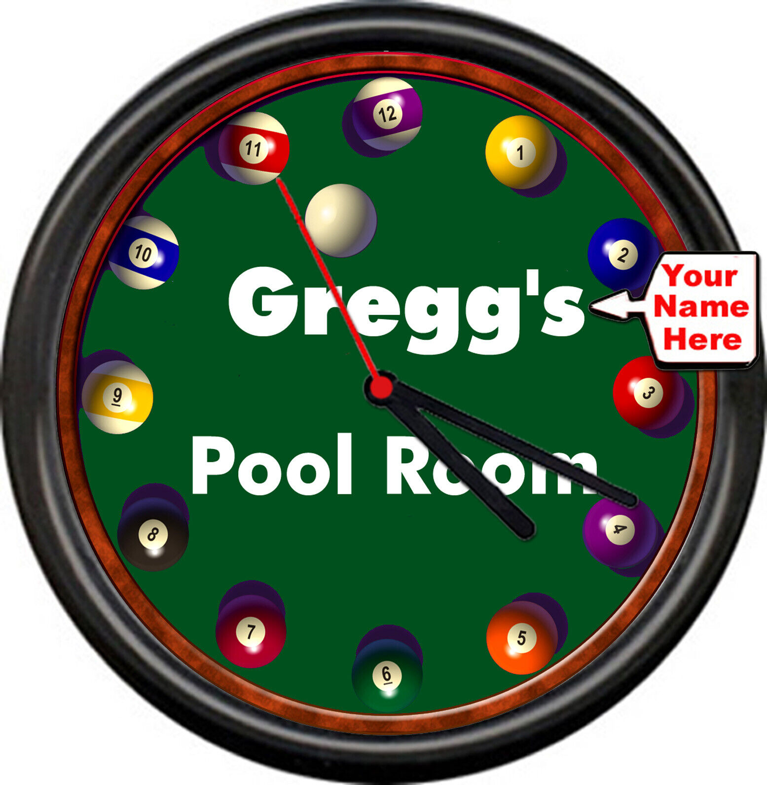 Personalized Your Name Billiard Pool Room Ball Cue Man Cave Gift Sign Wall Clock