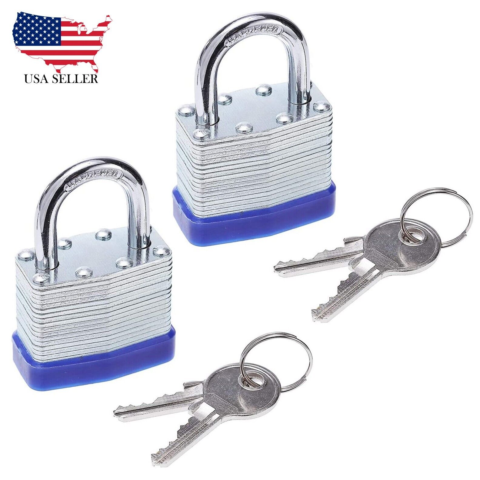 Laminated Steel Padlock with Key, Lock 1-1/4 in Wide Lock Body, Fence, 2 Pack