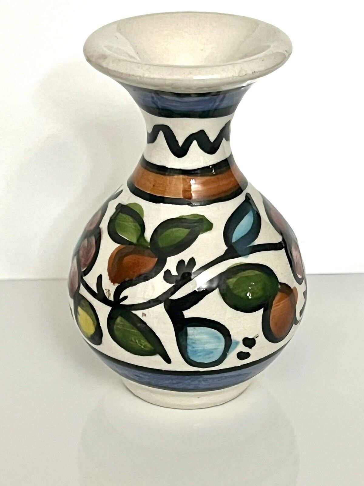 Hand Paintrd Miniature Vase Ceramic Floral Design 3” h. 2” w Unbranded