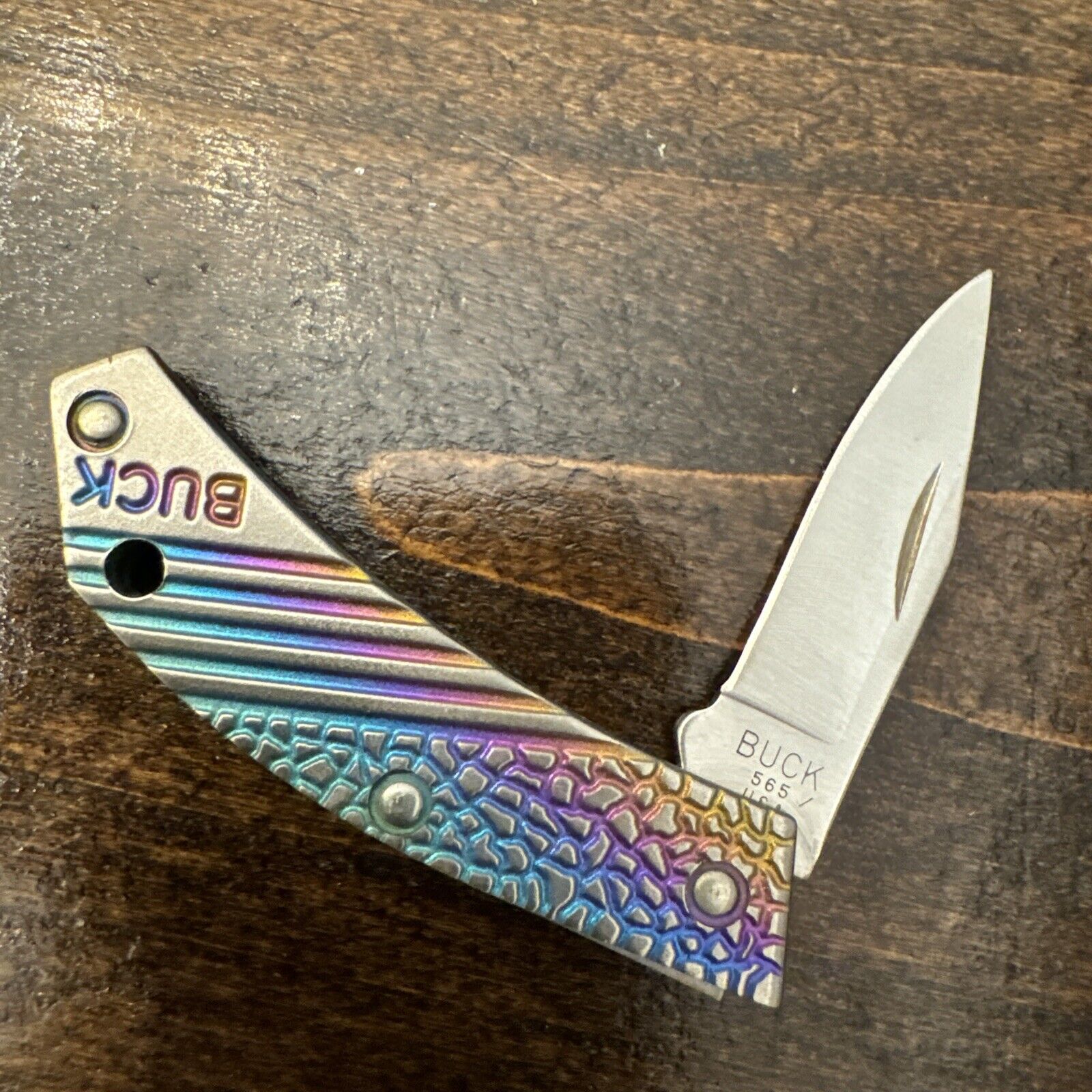 Vintage Buck 565RB Rainbow Titanium Folding Knife 1995