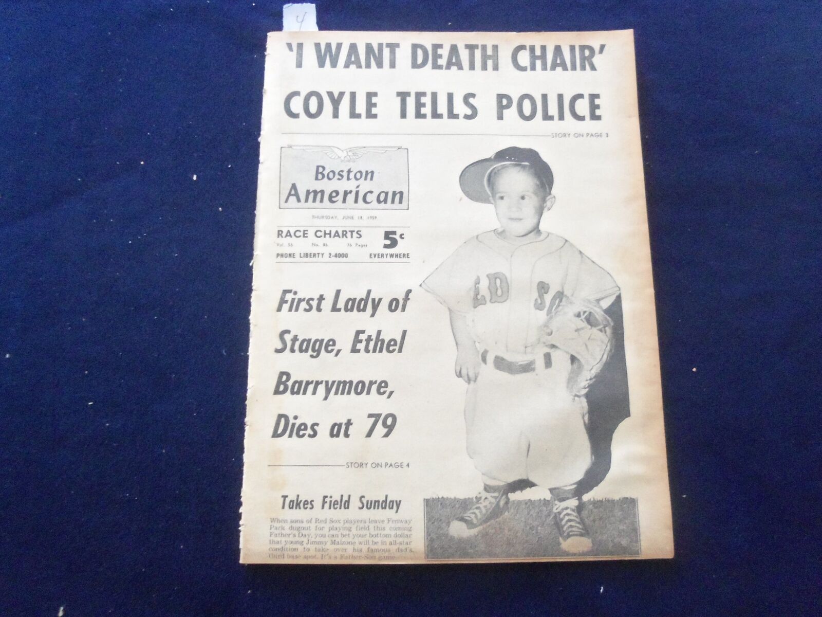 1959 JUNE 18 BOSTON AMERICAN NEWSPAPER - ETHEL BARRYMORE DIES AT 79 - NP 6222