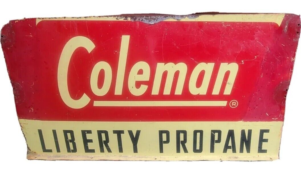 Antique Coleman Liberty Propane Gas Sign Large Metal Folding 80\
