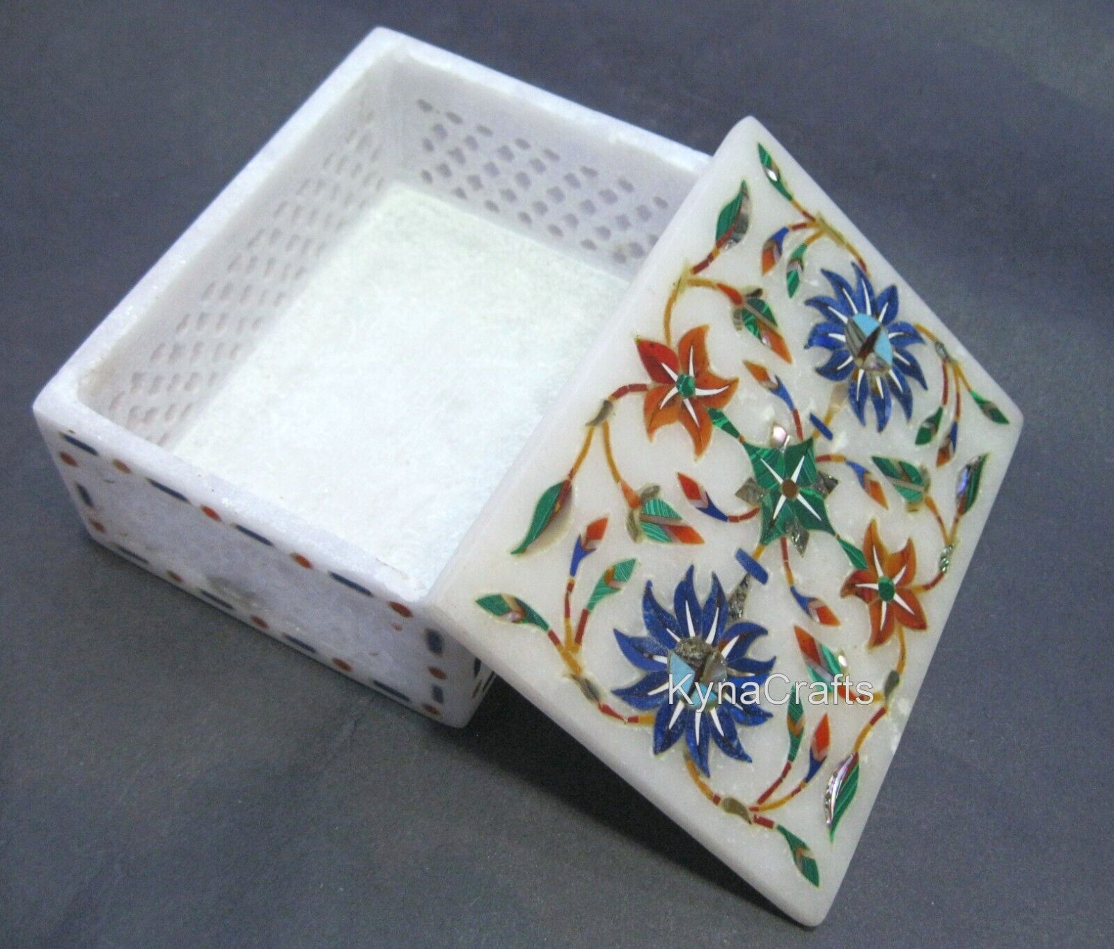 4 x 3 Inches Hand Carving Work Jewelry Box White Marble Giftable Box for Diwali