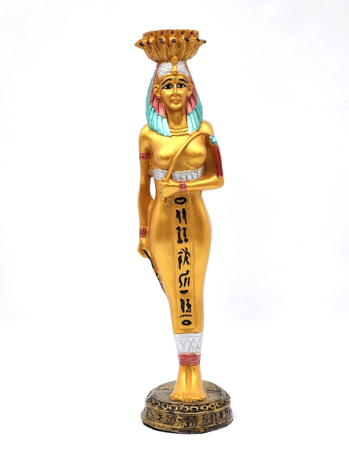 Egyptian Antique Cleopatra Statue Gold Handmade Stone With Hieroglyphs Bazareg