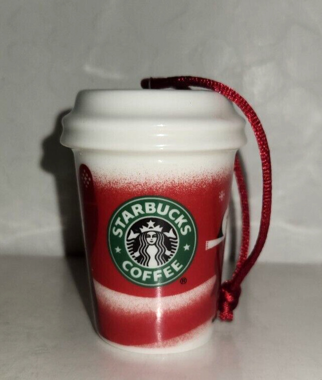 2010 Starbucks Coffee Red Hot Cup Christmas Ornament Holiday Ceramic 2.5\