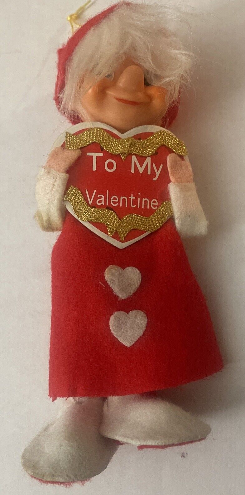 Vintage Rene D Lyons Valentine Doll Girl Ornament w/Felt Clothes
