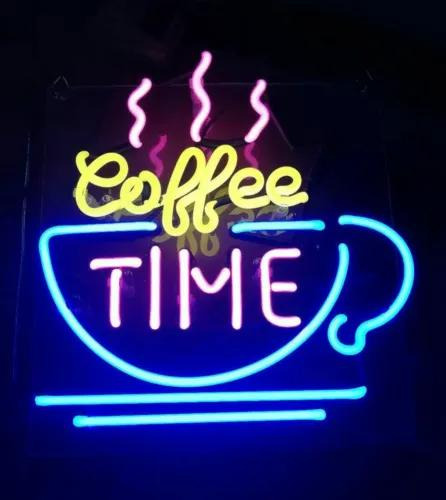 Coffee Time Visual Glass Gift Bar Neon Light Sign Artwork Shop Wall Decor 19x15