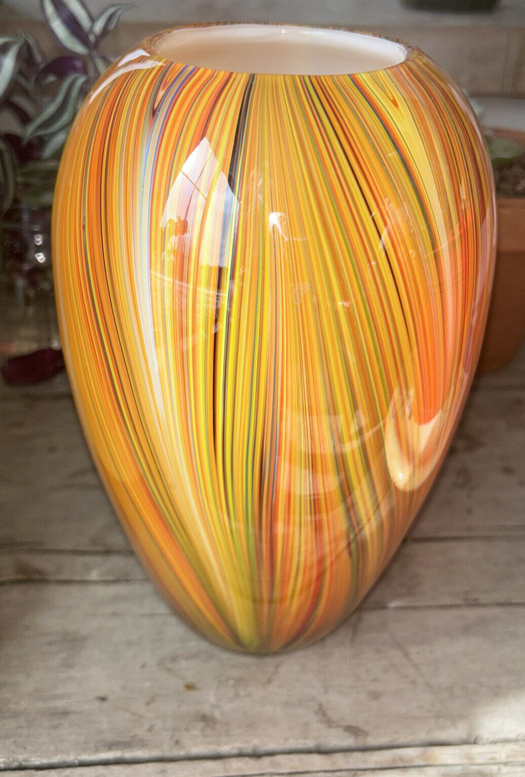Vintage Teleflora Vase Hand Blown Art Glass Multi Colored Modern Vase 8 1/2 In H