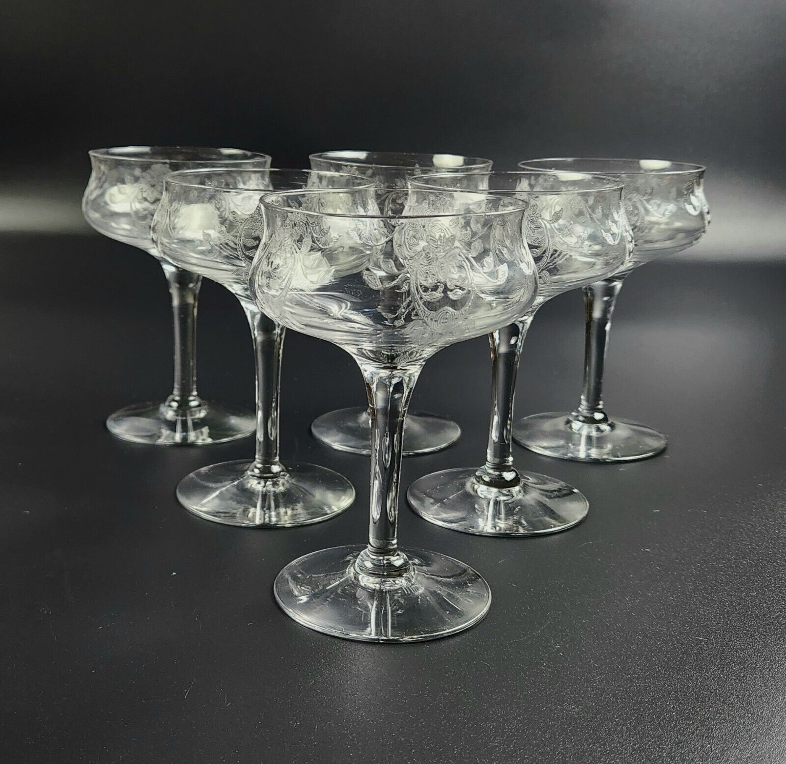 Antique/Vintage Crystal Etched - Champagne/Tall Sherbet Glasses - Set of 6 - 5\