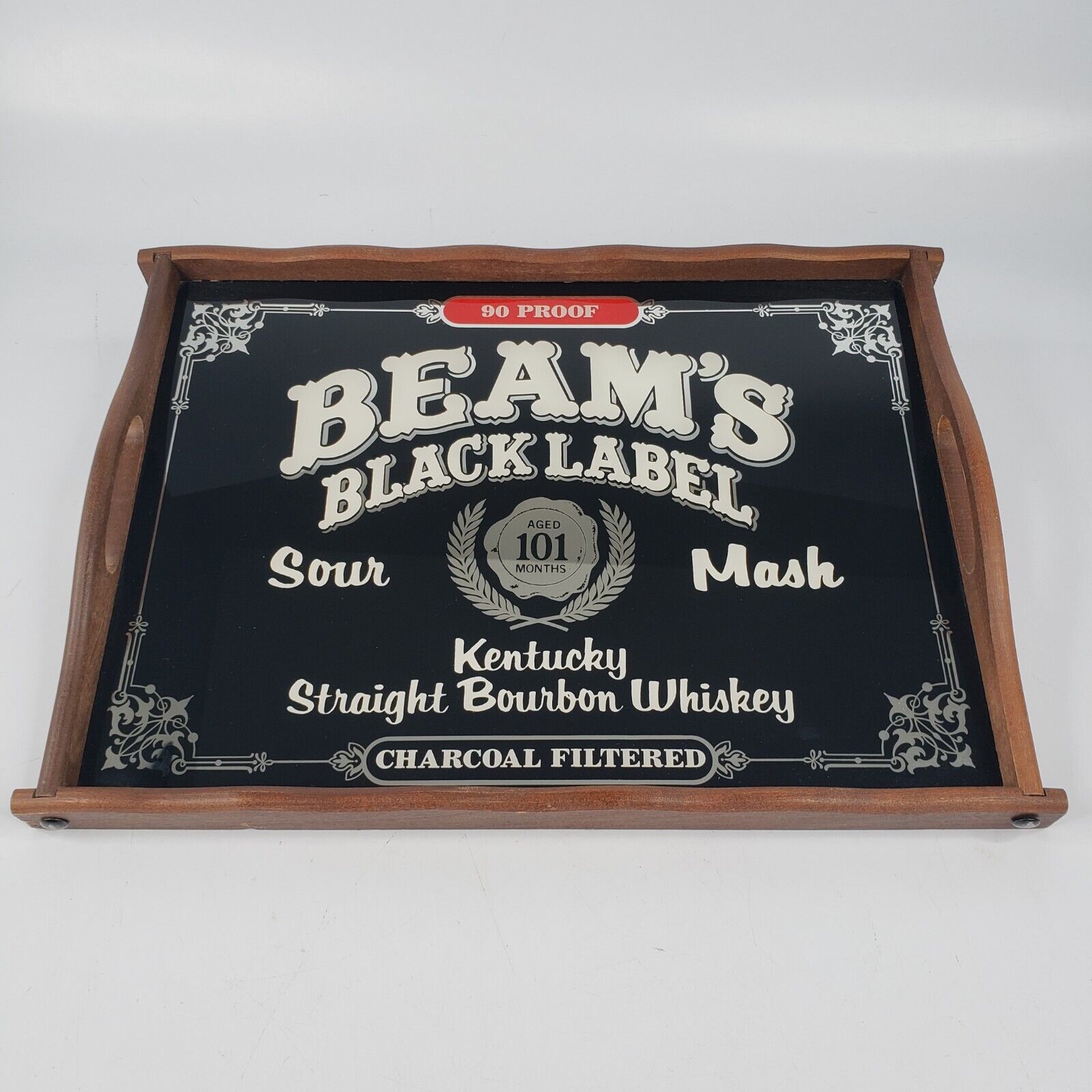 Vintage Jim Beam Beam's Black Label Mirrored Wooden Tray