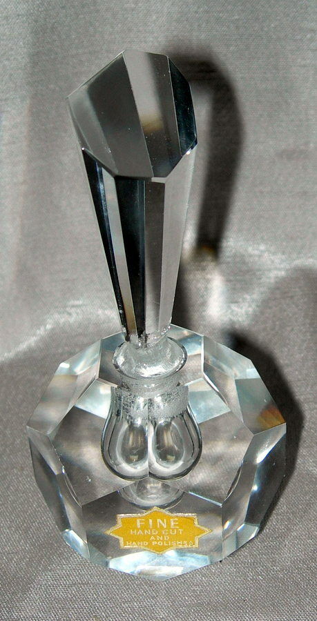 Hand cut And Polished Crystal  Perfume Bottle with Stopper Geometric w/ LABEL.