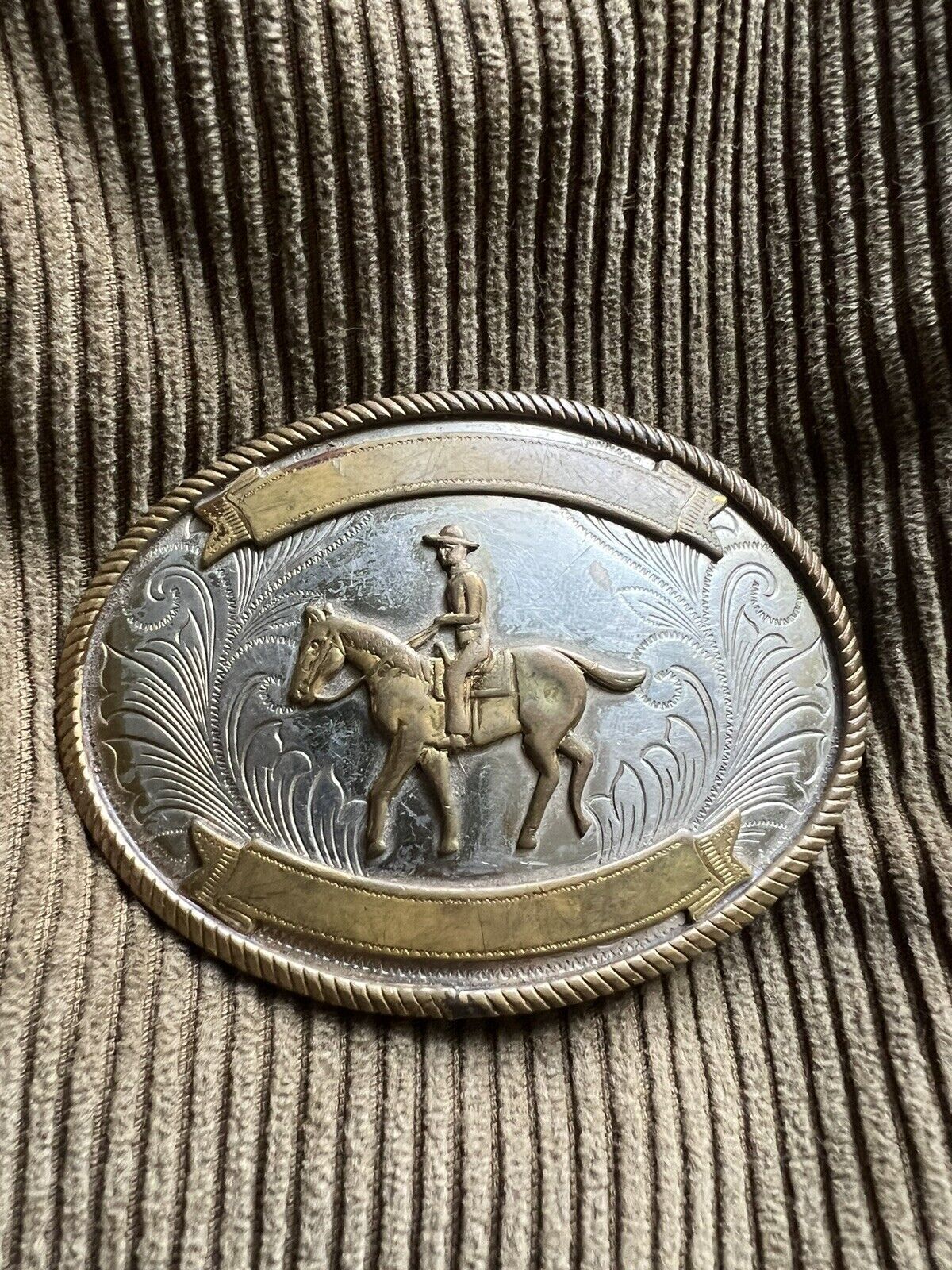 *BLANK Vintage* Western Cowboy On Horse Belt Buckle German Silver