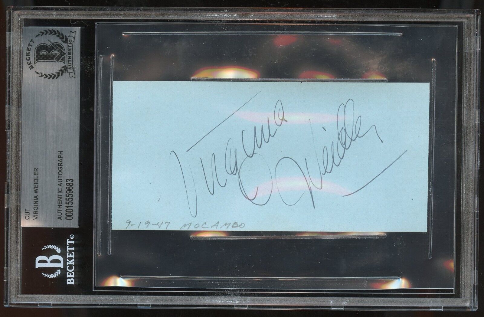 Virginia Weidler d1968 signed autograph 2x5 Actress: The Philadelphia Story BAS