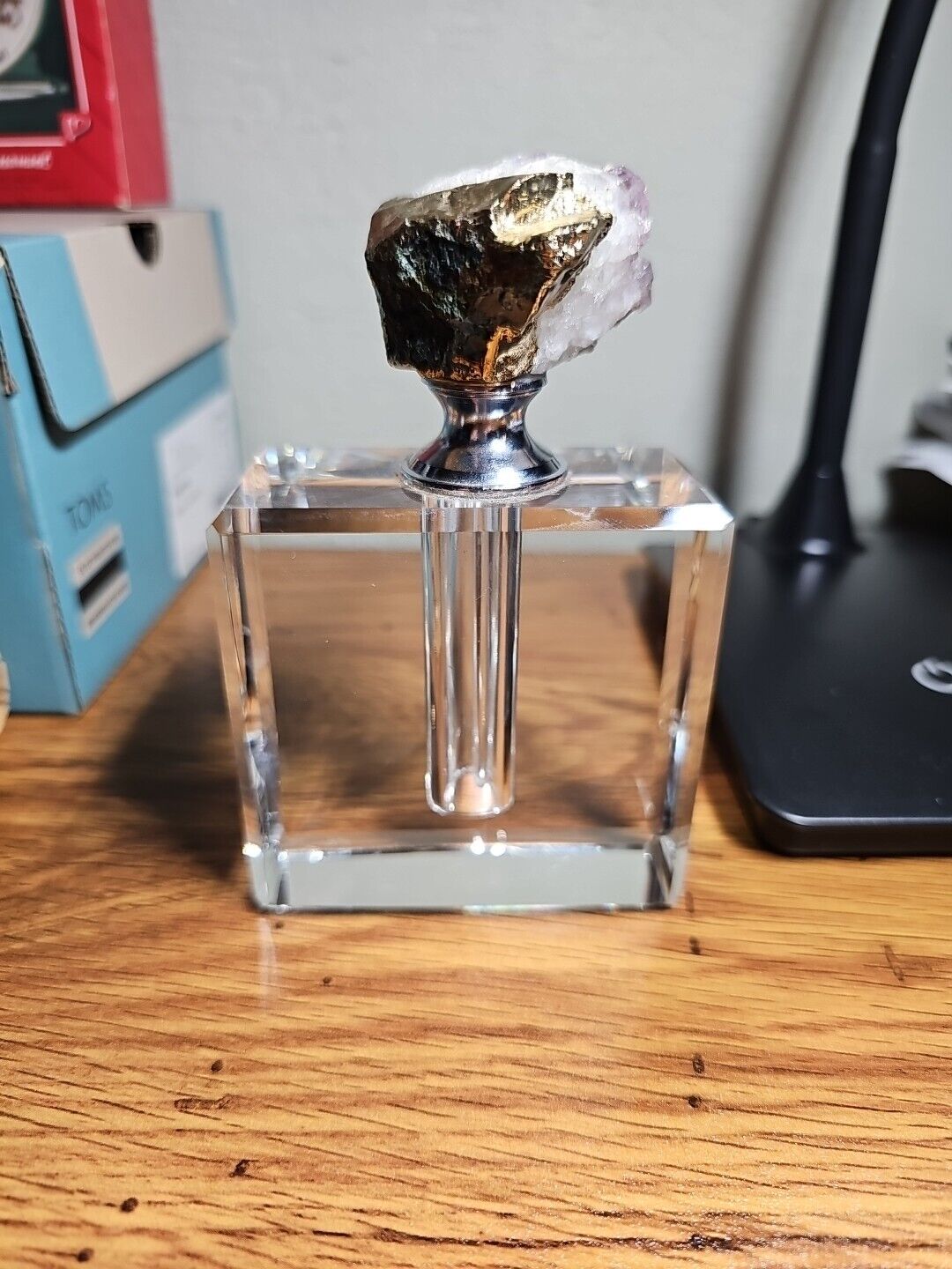 Unique Clear Block Perfume Bottle w/ Geode on Dipstick 