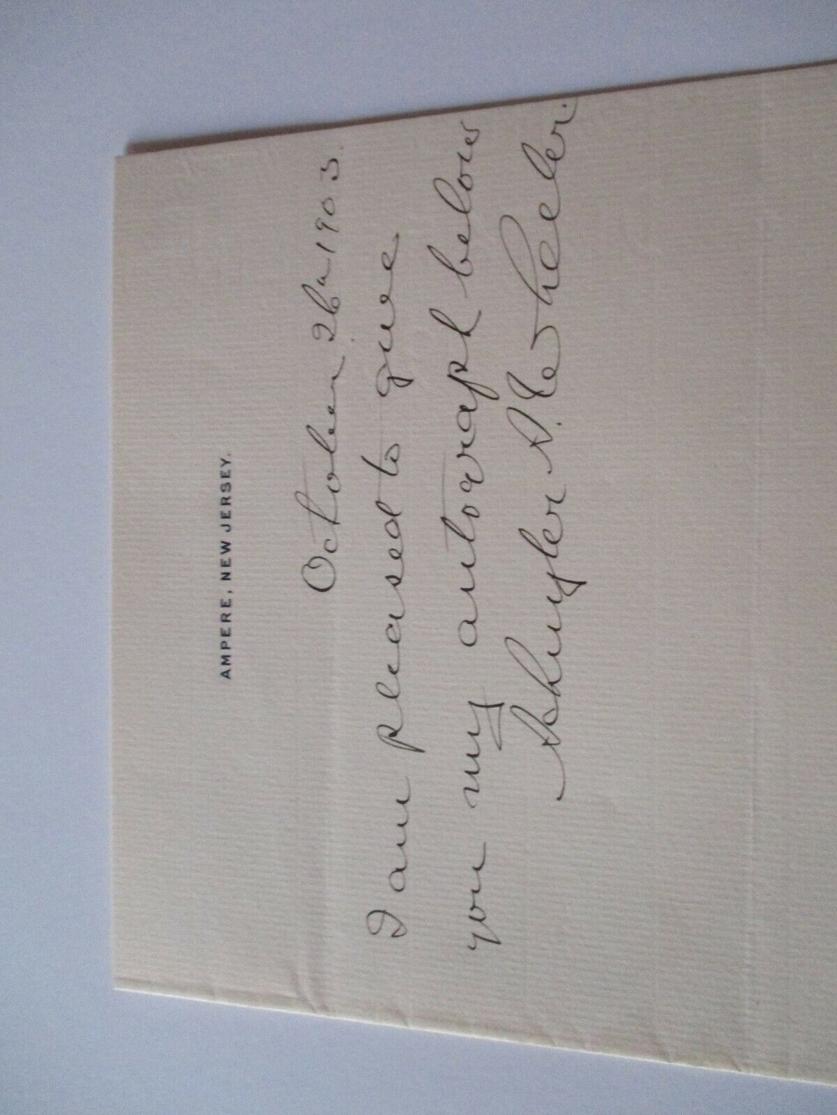 SCHUYLER WHEELER LETTER 1903 ANTIQUE FAMOUS AMERICAN ELECTRICAL ENGINEER INVENT