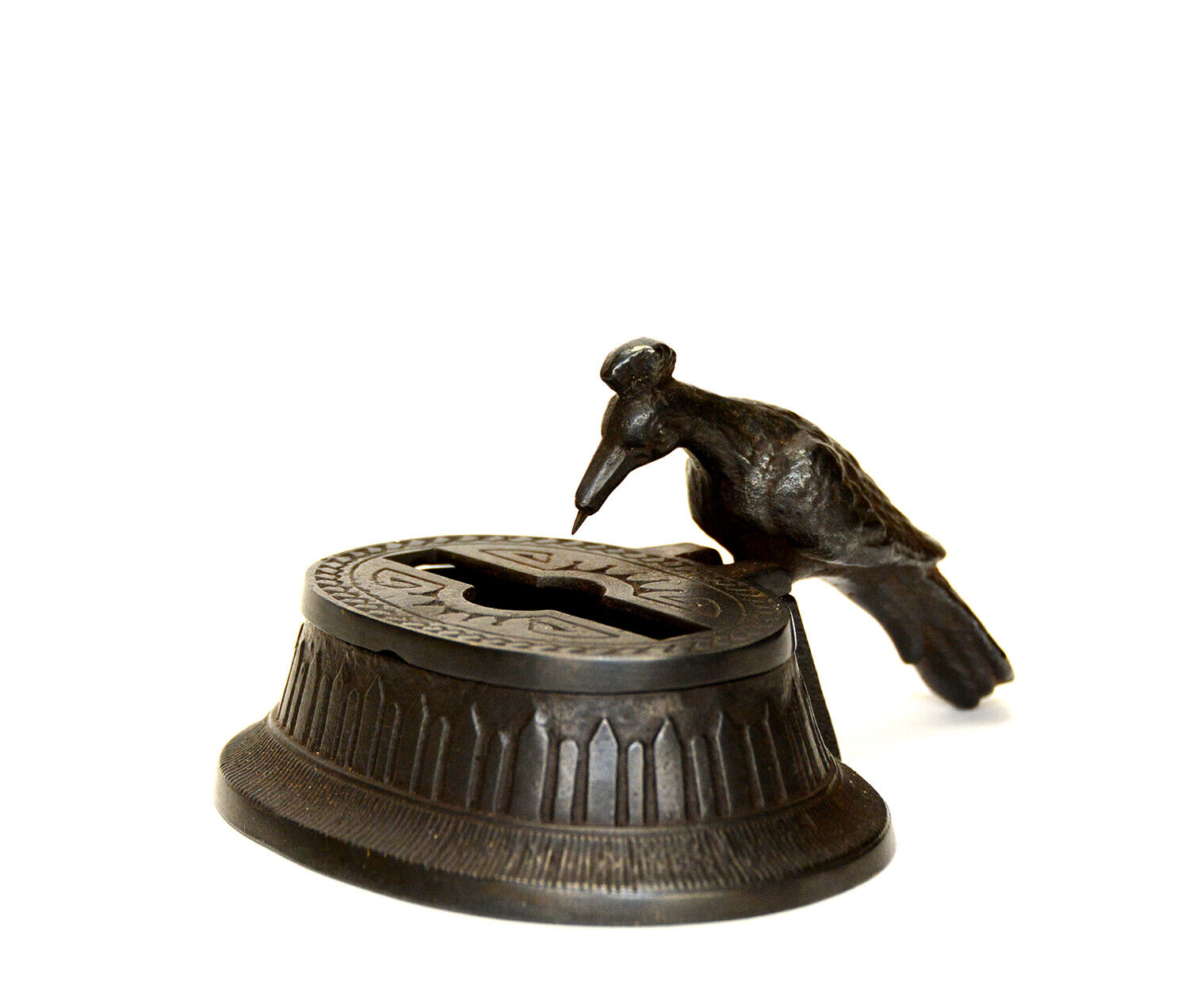 Large Oval Bronze Woodpecker Bird Match Holder and Dispenser