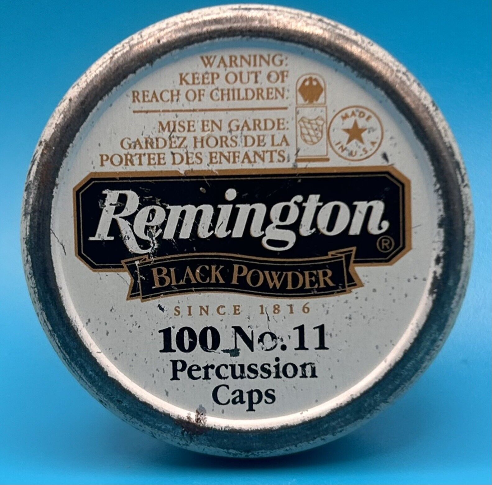 Vintage REMINGTON ARMS Company Black Powder Percussion Caps Empty Tin Container