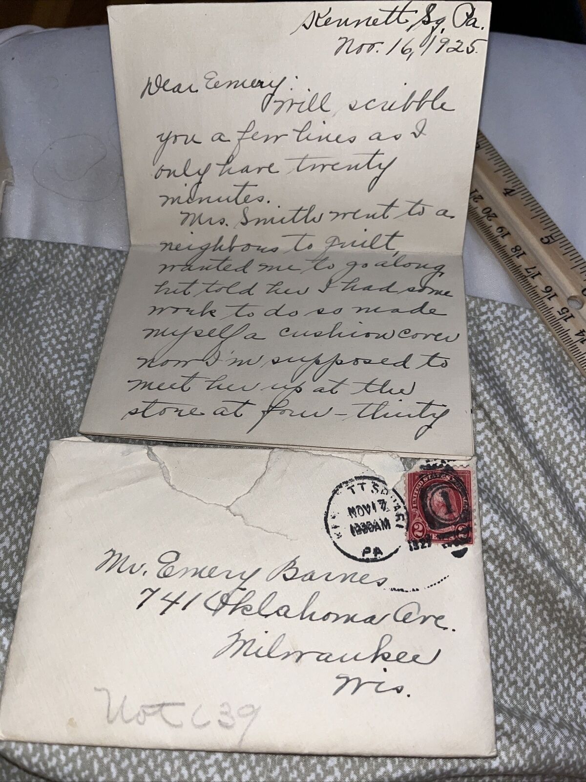 Antique 1925 Pre-Depression Era Letter Discusses Shopping from Kennett Square PA