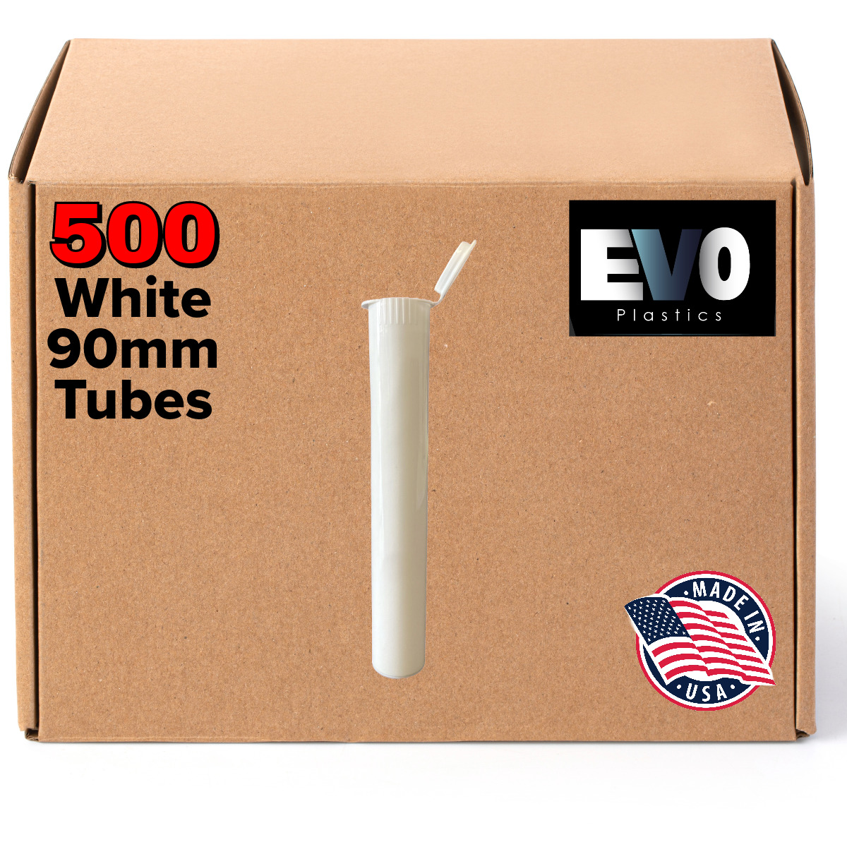 90mm Pre-Roll Tubes 500 White, Pop Top Joints, BPA-Free Pre-Roll Vials - US