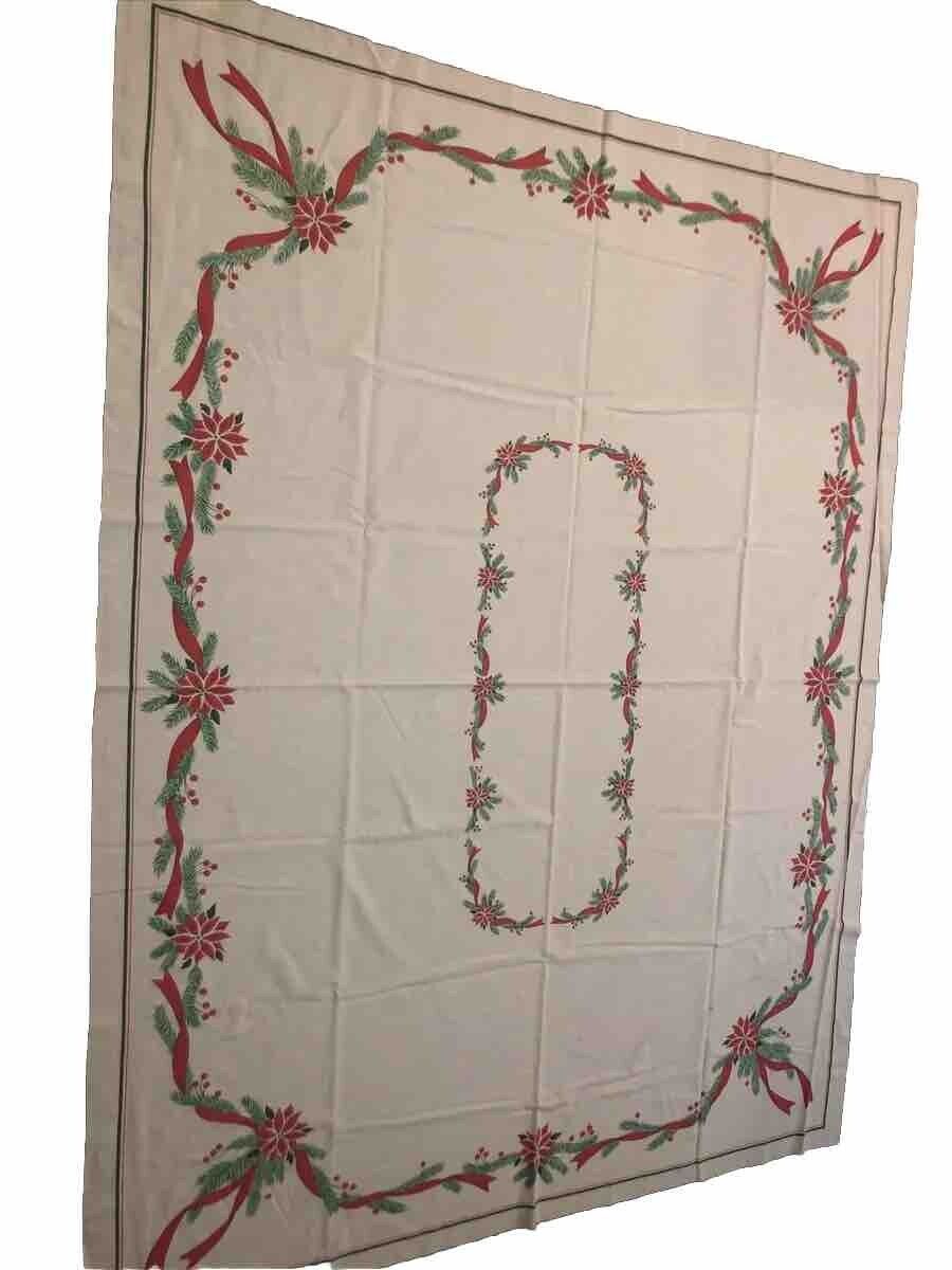 Large Handmade Christmas Pattern Tablecloths with Poinsettias Designs