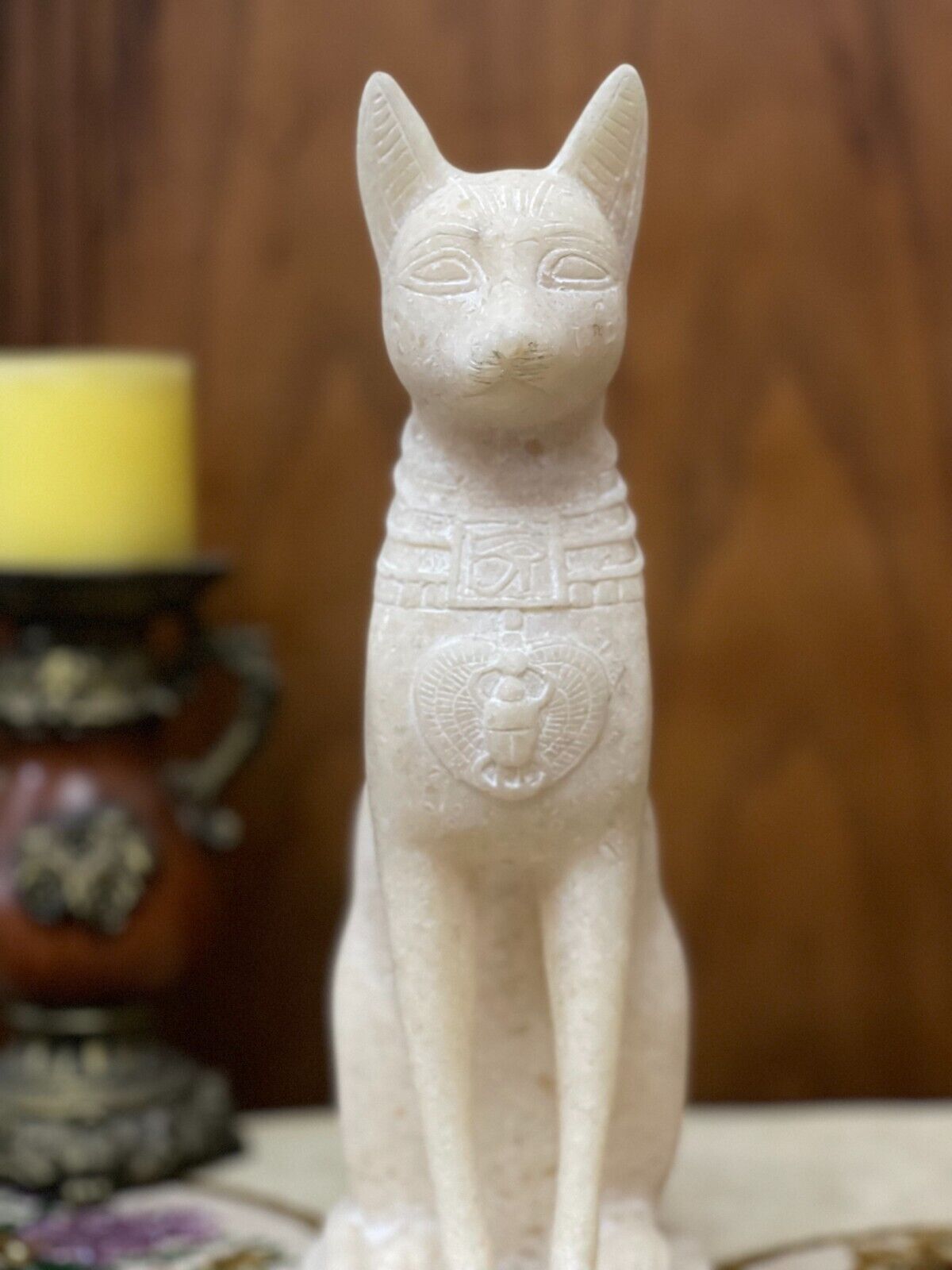 Egyptian Cat Goddess Bastet Statue from Alabaster Stone , Goddess Statue