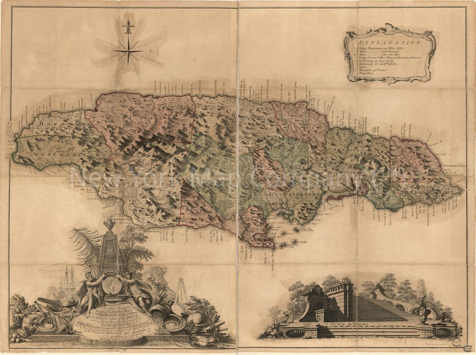 1763 Map of Island of Jamaica | Vintage Island of Jamaica Map Reproduction | Vin