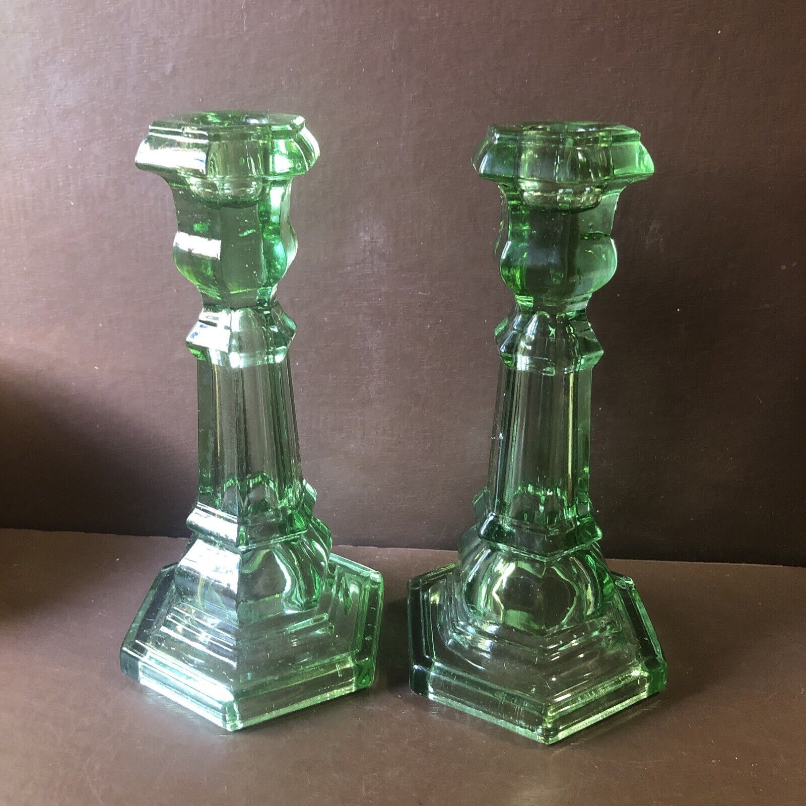 Stunning HandBlown Green Glass Candle Holders