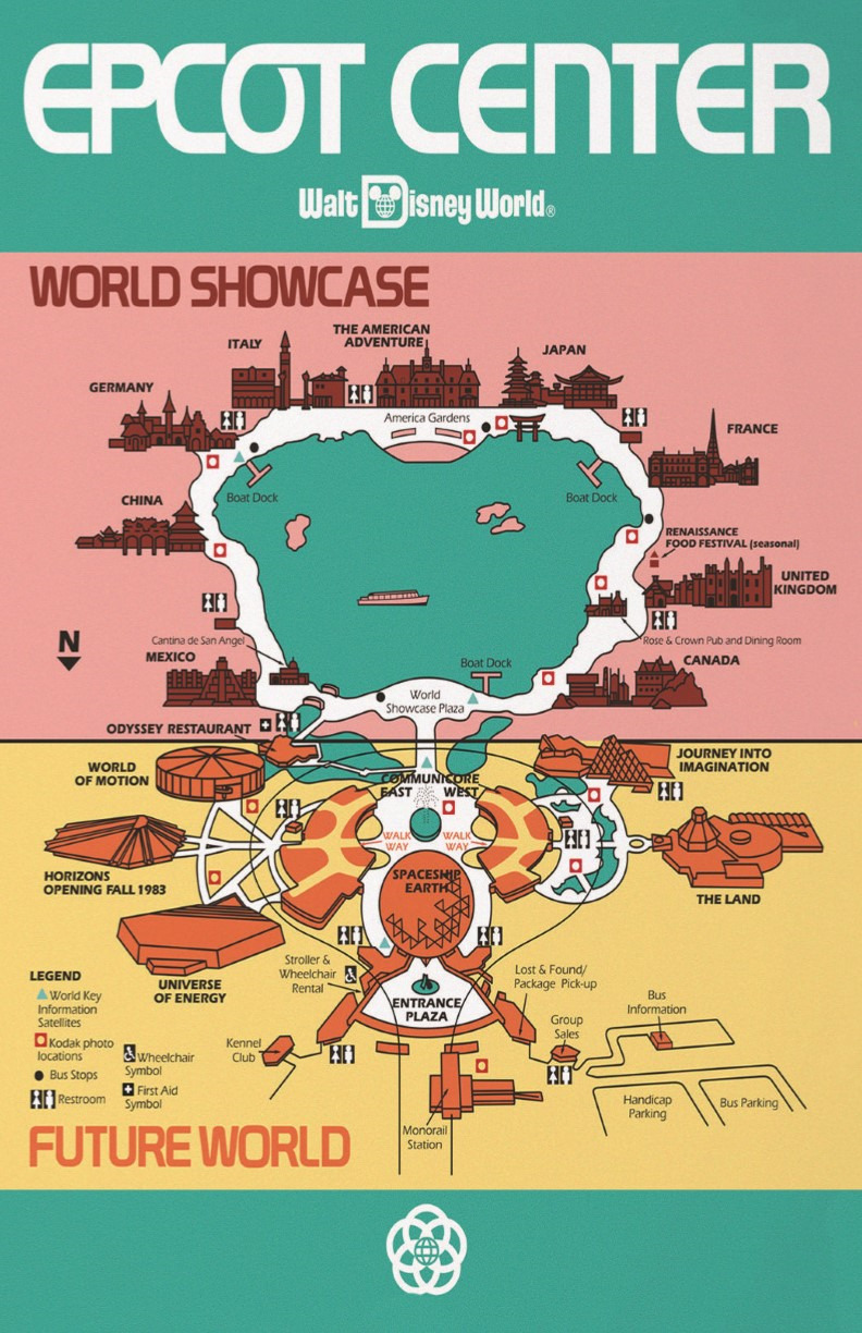 EPCOT Center Retro 80s Map Poster Print 11x17 World Showcase Future World
