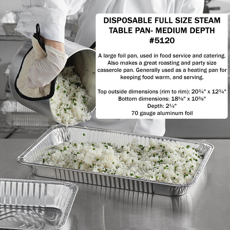 Disposable Aluminum Full Size Steam Table Pans- Medium Depth- Case of 50- #7800