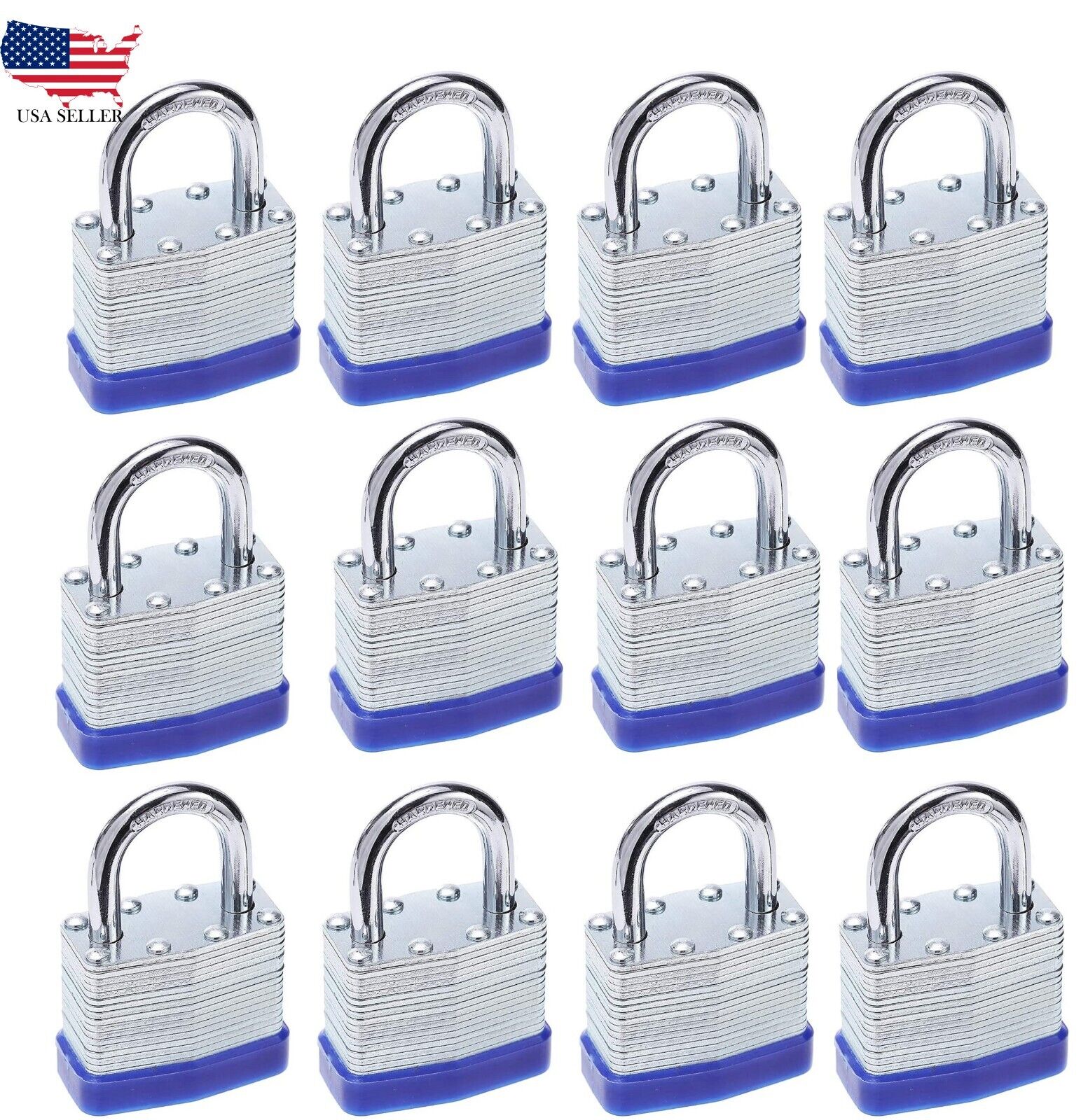 Laminated Steel Padlock with Key, Lock 1-1/4 in Wide Lock Body, Fence, 12 Pack