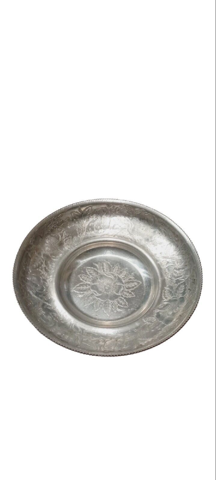 VINTAGE HAND WROUGHT ALUMINUM Bowl/Dish FLORAL DESIGN 9.5\