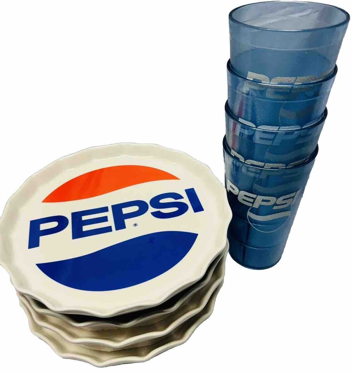 Vintage Pepsi Cola Heritage Collection Porcelain Bottle Cap Plates w/ 16oz Cups