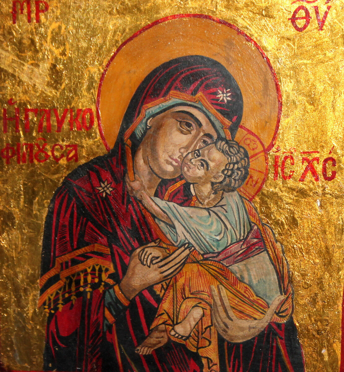 VIRGIN MARY AND CHRIST CHILD ORTHODOX HAND PAINTED ICON