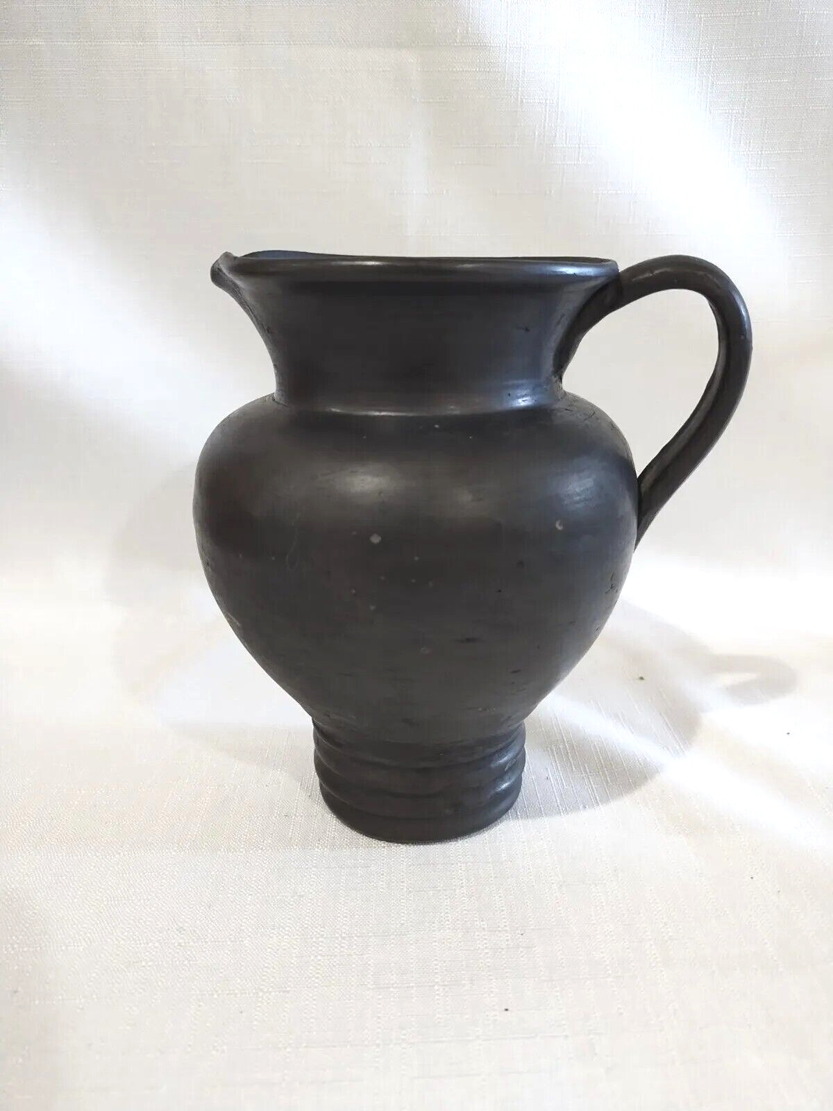 Vintage Lama Oaxaca Mexico Handmade Black Pottery Pitcher Signed