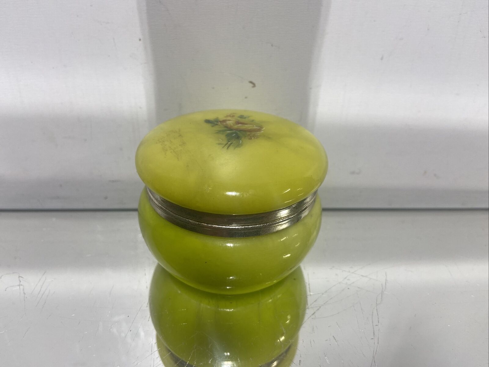 VTG. Italian Marble Round Trinket Box Bright Yellow/Green