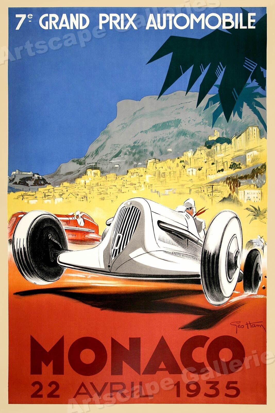 1935 Monaco Grand Prix Road Race Vintage Style Automobile Poster - 20x30