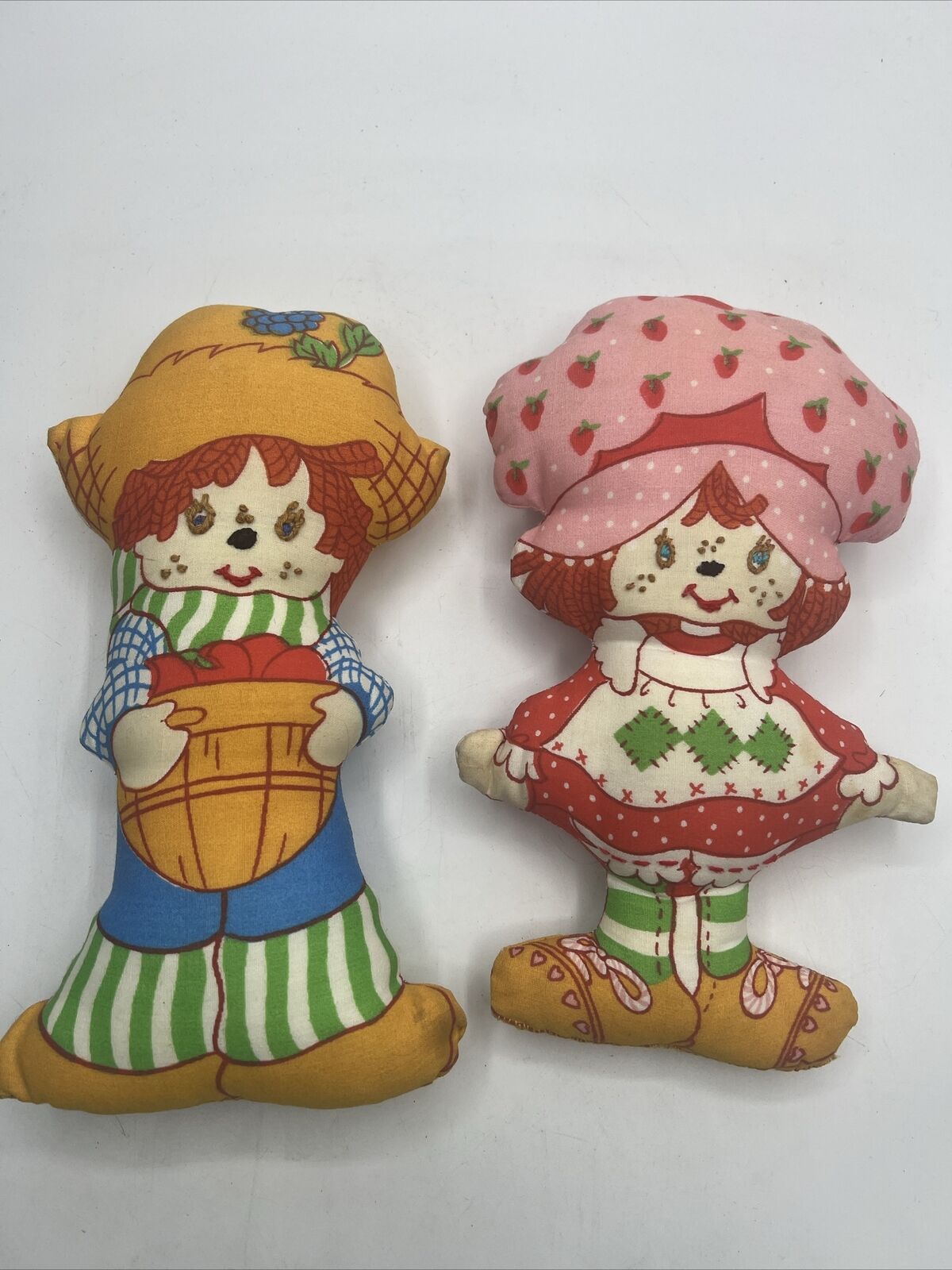 Vintage 80’s Strawberry Shortcake Huckleberry Pie Fabric Stuffed Pillow Dolls 9”
