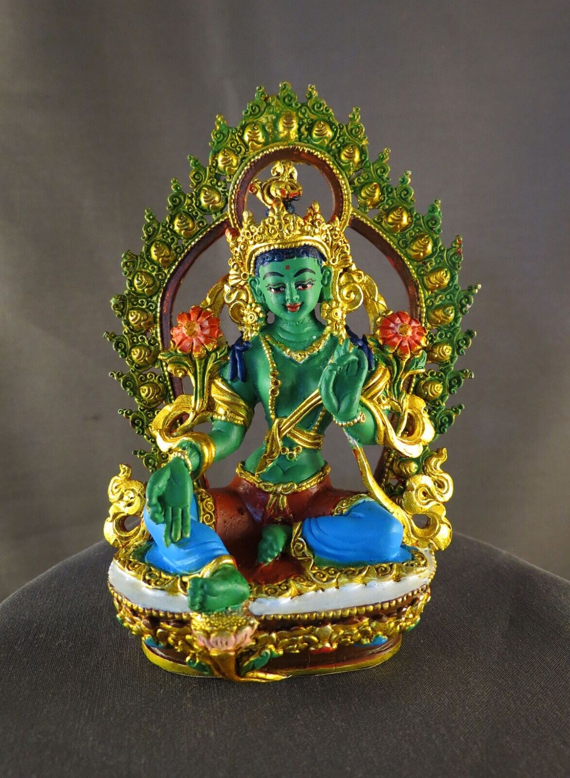 Tibetan Buddhism Goddess Green Tara Rupa Copper Hand Paint Statue Figure free