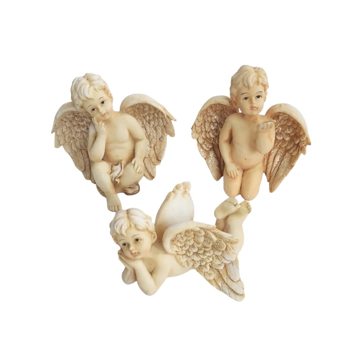 Vintage Resin Cherub Angel Figurine Set Of 3 Shelf Sitter Table Top Mantle Decor