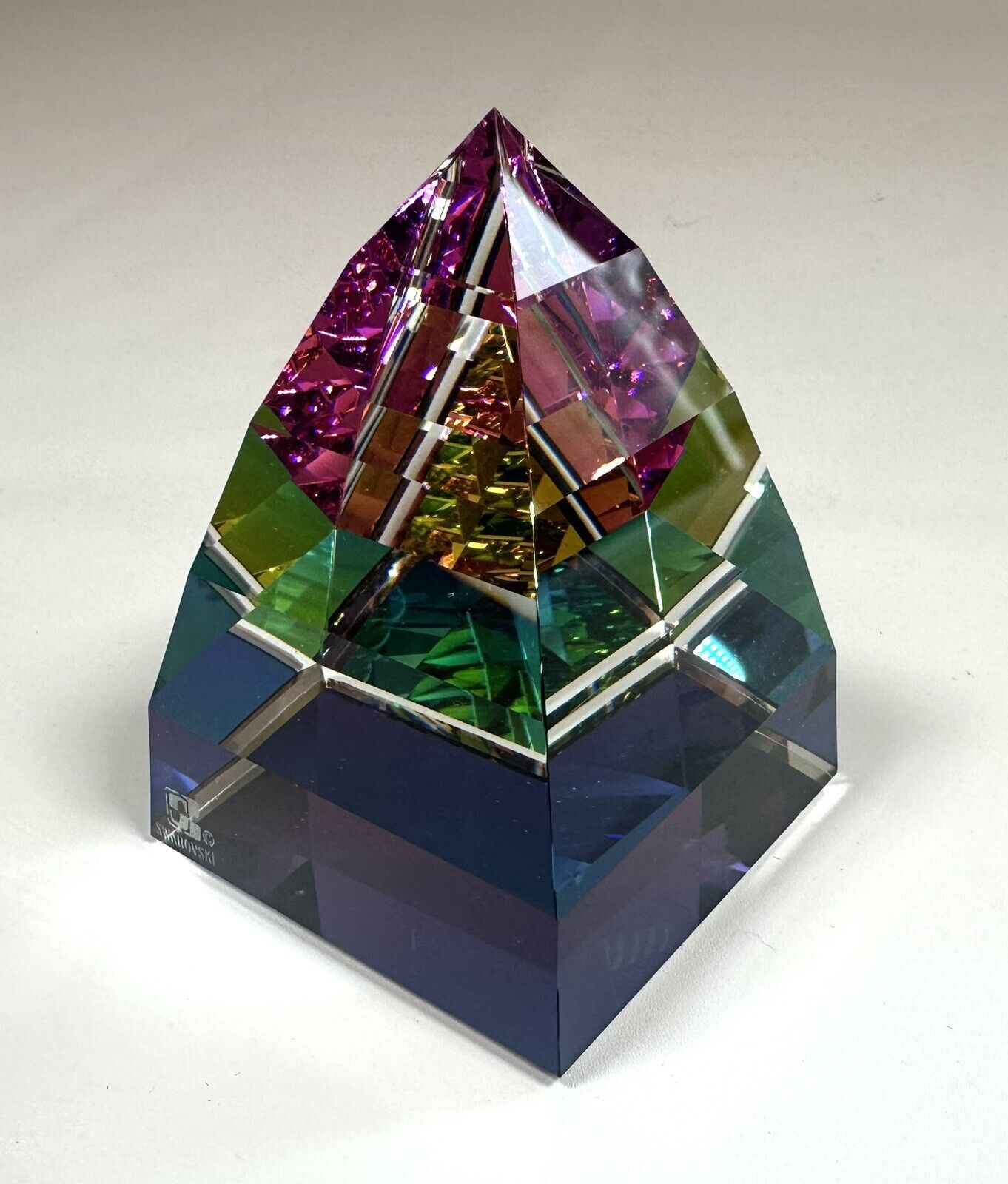 Swarovski Pyramid, Large,Signed, 2.75”, Vitral Medium Colored CrystalPaperweight