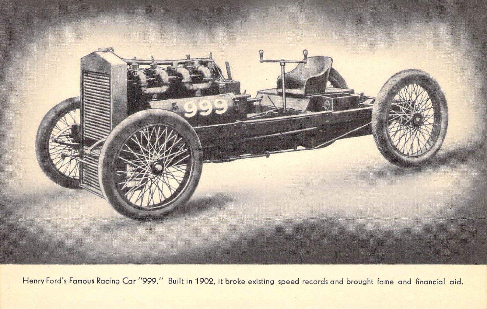 1934 Chicago COP MINT Henry Fords 999 Race Car Worlds Fair postcard