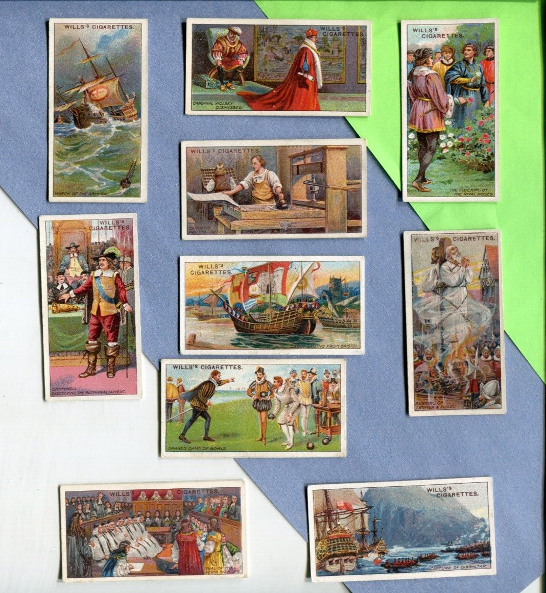 1913 W.D. & H.O. WILL'S CIGARETTES HISTORIC EVENTS 10 DIFFERENT TOBACCO CARD LOT