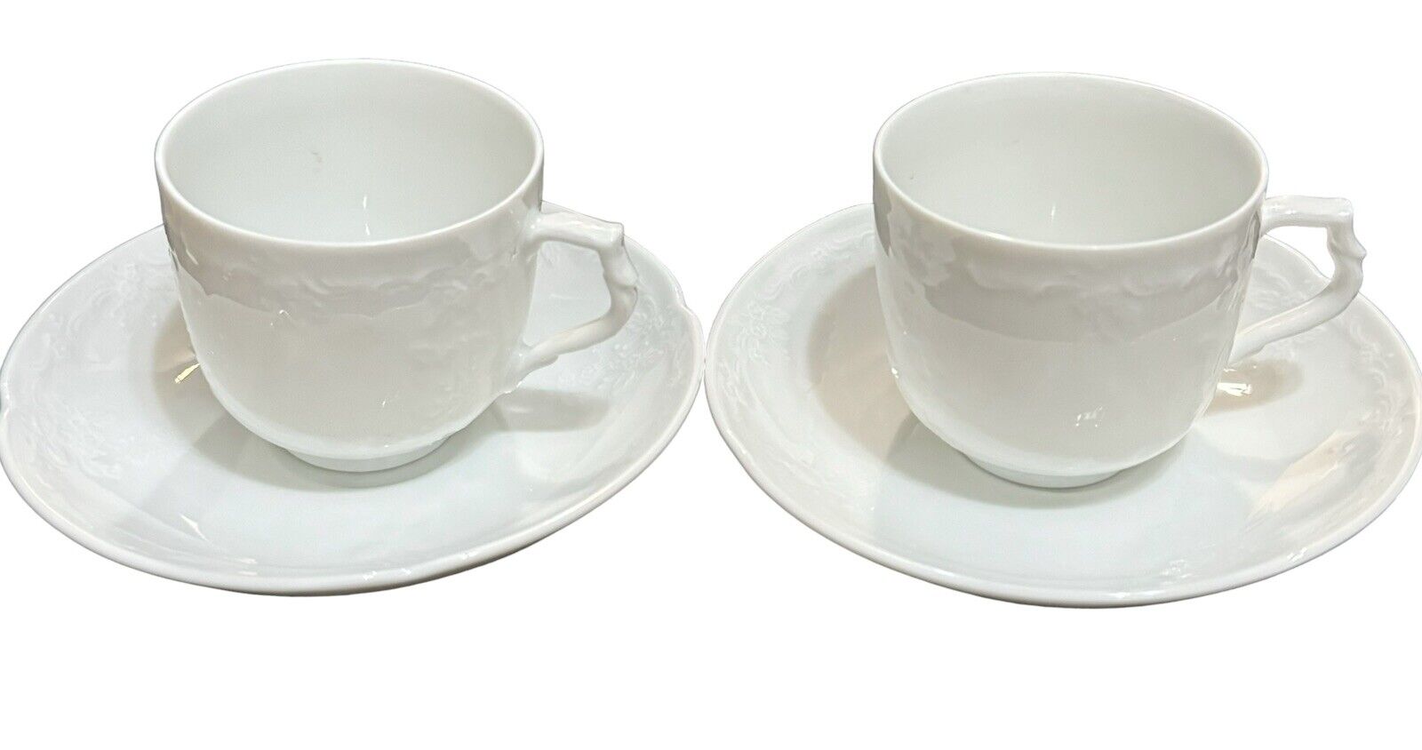 Set Of 2 AK Kaiser W Germany Cup and Saucer White Leaf Pattern Vintage