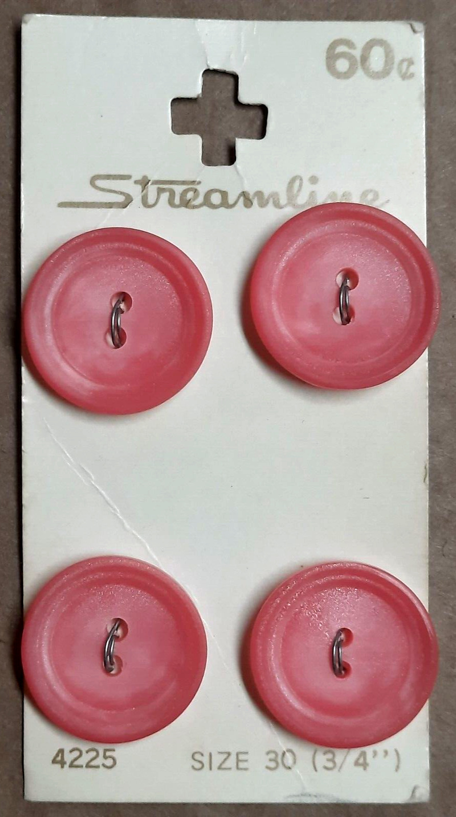 Vintage Steamline #4225 buttons (4 count) on card 3/4 inch BURGANDY 16  2-hole