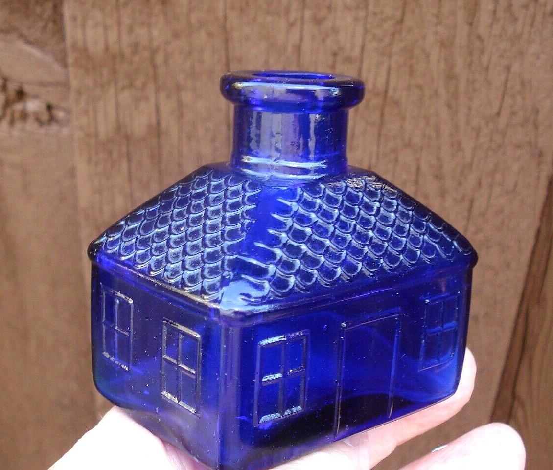 Vintage, deep Cobalt blue glass, produced in JAPAN, cottage Ink bottle/ Ink well