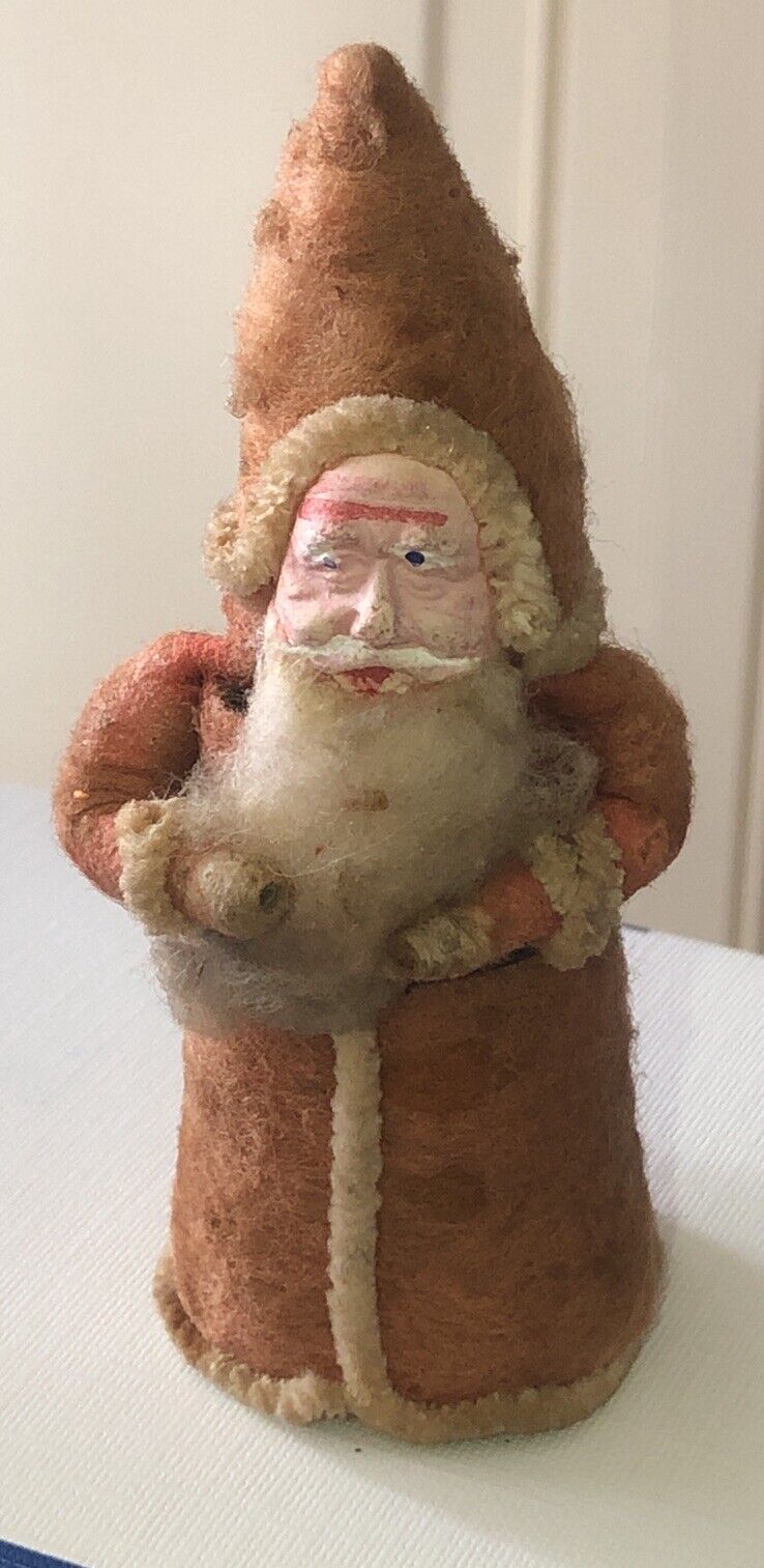 Vintage Spun Cotton Composition Face Santa Claus Cone Belsnickle 3.5” Tall
